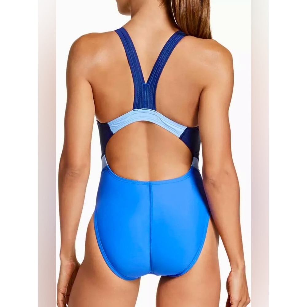 Speedo Womens Blue Colorblock HydroBra Racing Cut One Piece Swimsuit Size 8 NEW - Picture 3 of 14